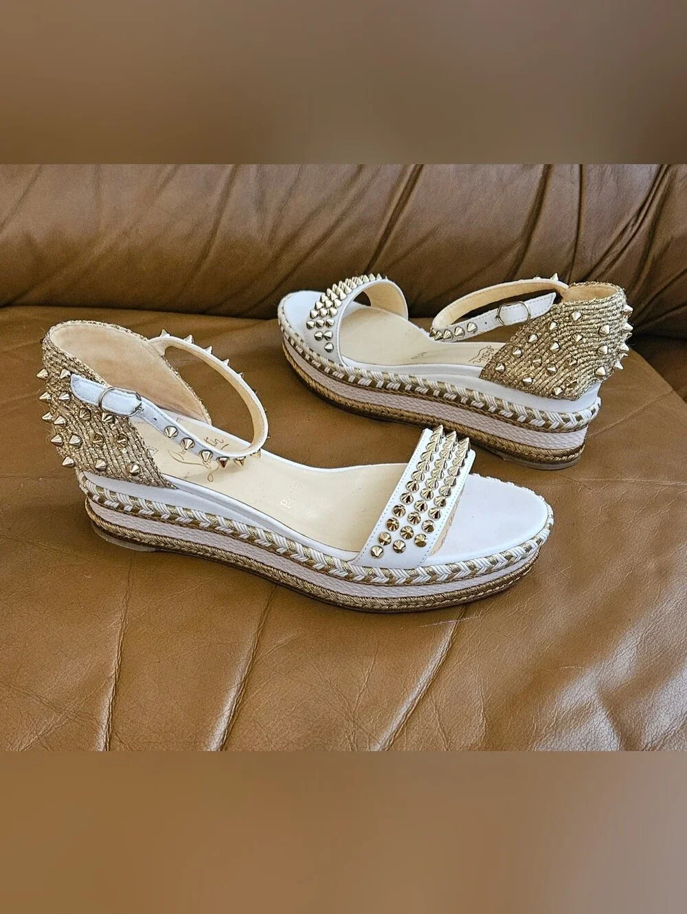 Christian Louboutin  Espadrille Spike-Studded Spikes Wedge Sandals Size 7 US